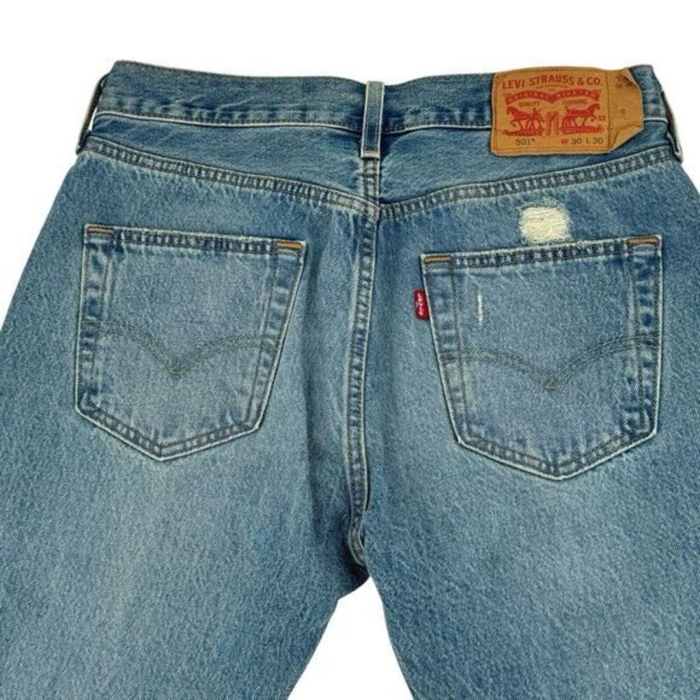 Levis 501 Original Fit Ripped Jeans‎ 005013032 Blue Medium Wash Men's Sz 30 X 30 - Picture 9 of 11